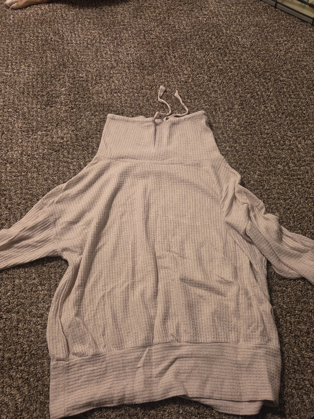 Time and Tru Light Taupe Off-Shoulder Waffle Knit Sweater
